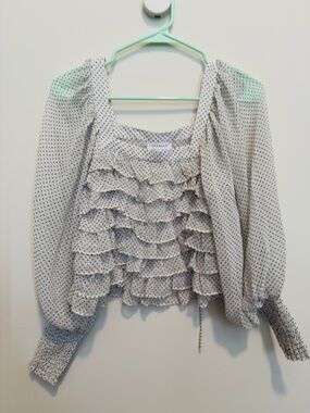 Topshop White Polka Dot Ruffle Peasant Blouse